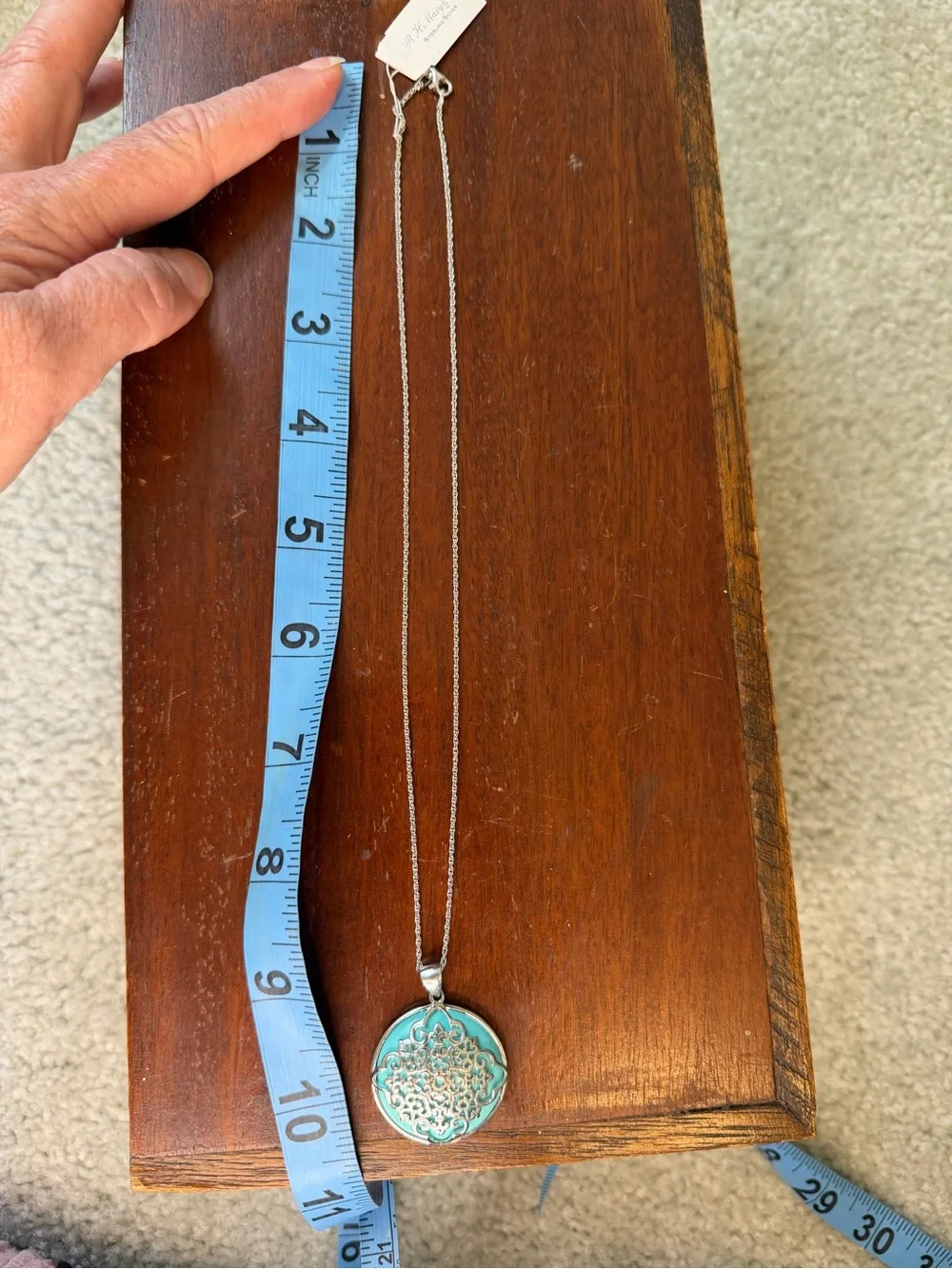 Macy's Silver Filigree Pendant Necklace with Turquoise Enamel